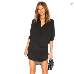 Draped button front mini shirt dress